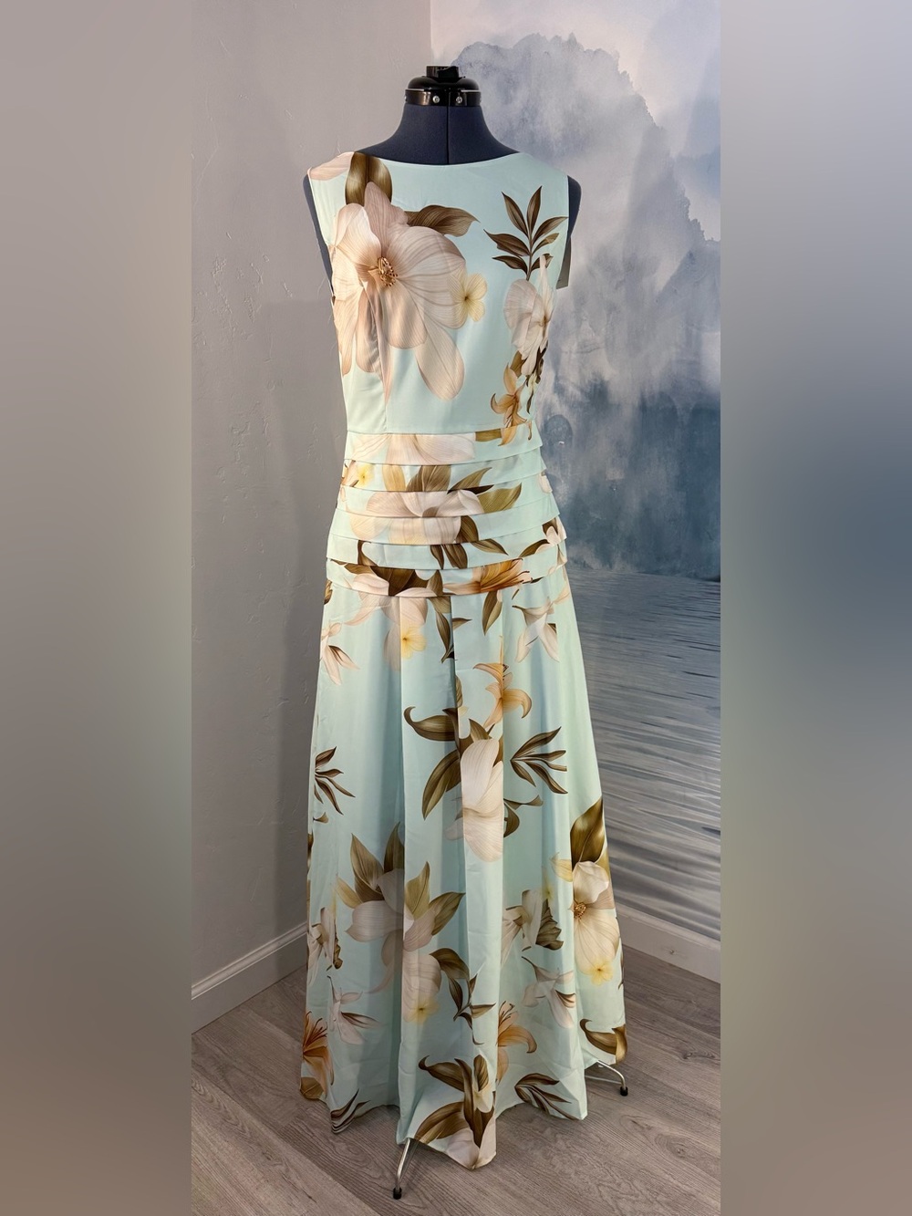 Fehaute Mint Floral Tiered Waist Maxi Dress #324